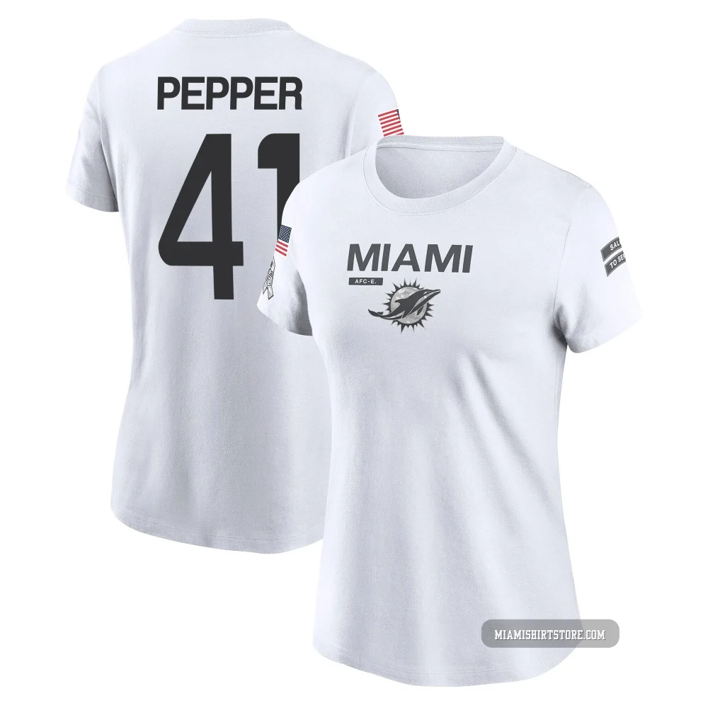 Women's Taybor Pepper Miami Dolphins ＃41 Legend White 2024 Salute to Service Performance T-Shirt