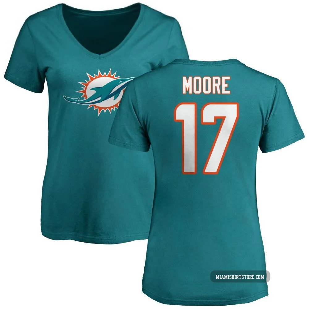 Women's Trey Moore Miami Dolphins ＃17 Aqua Pro Line Name & Number Logo Slim Fit T-Shirt -