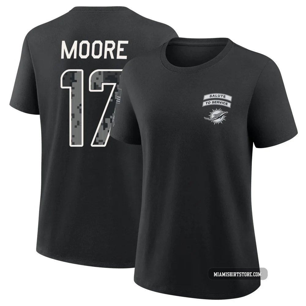 Women's Trey Moore Miami Dolphins ＃17 Black 2026 Salute to Service T-Shirt