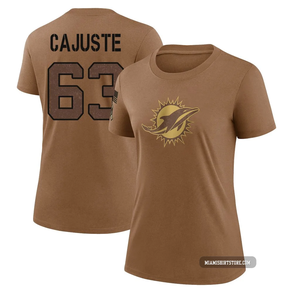 Women's Yodny Cajuste Miami Dolphins ＃63 Legend Brown 2023 Salute To Service Performance T-Shirt