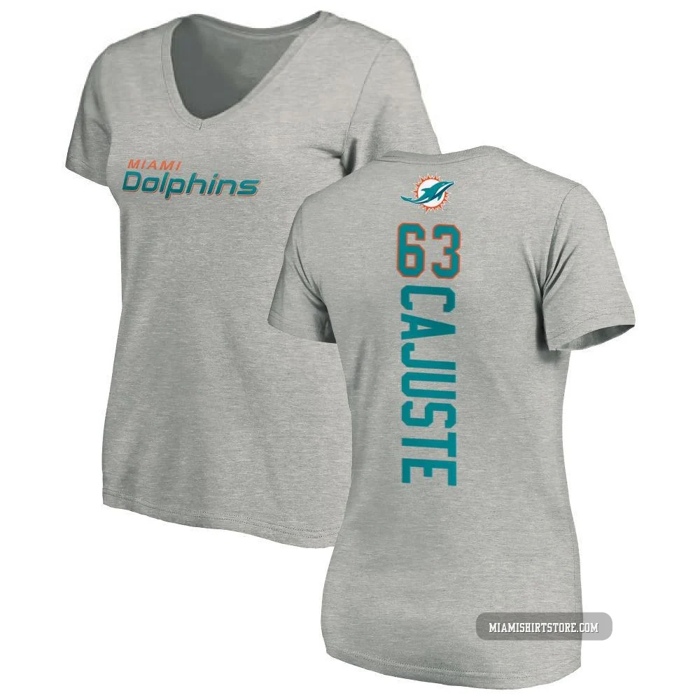 Women's Yodny Cajuste Miami Dolphins ＃63 Pro Line Backer V-Neck T-Shirt - Ash