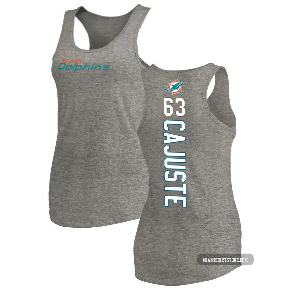 Women's Yodny Cajuste Miami Dolphins ＃63 Pro Line by Backer Tri-Blend Tank Top - Ash