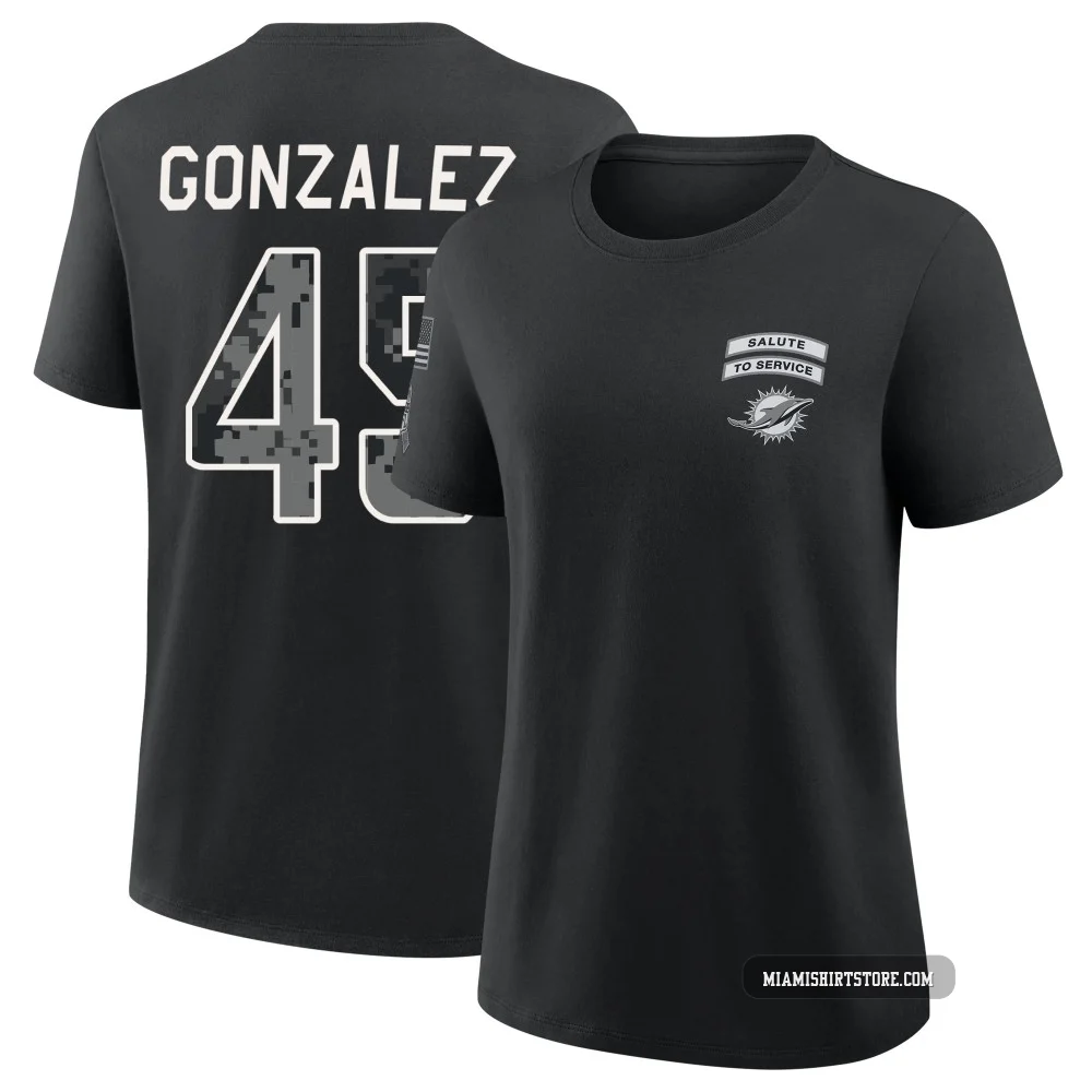 Women's Zane Gonzalez Miami Dolphins ＃45 Black 2026 Salute to Service T-Shirt