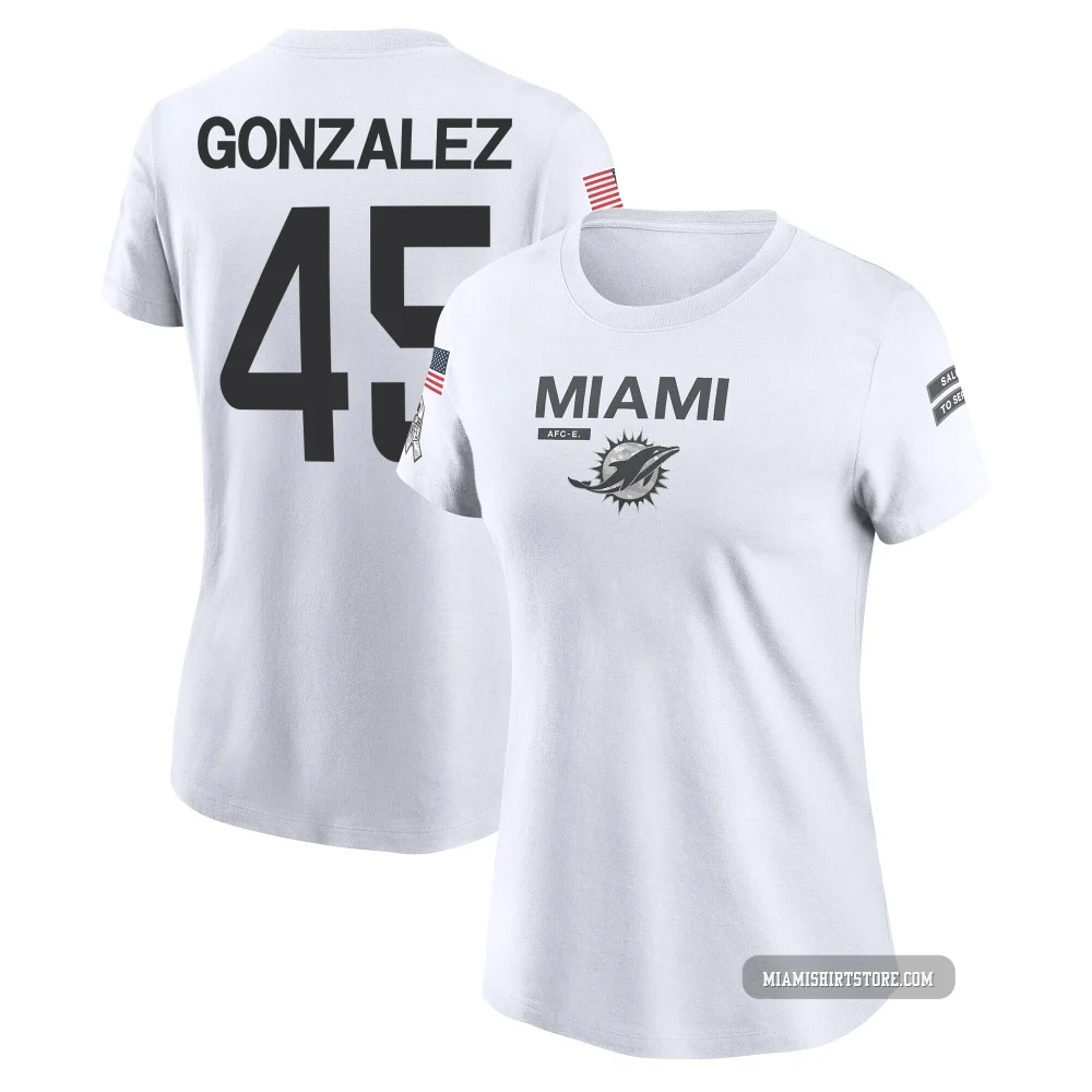 Women's Zane Gonzalez Miami Dolphins ＃45 Legend White 2024 Salute to Service Performance T-Shirt