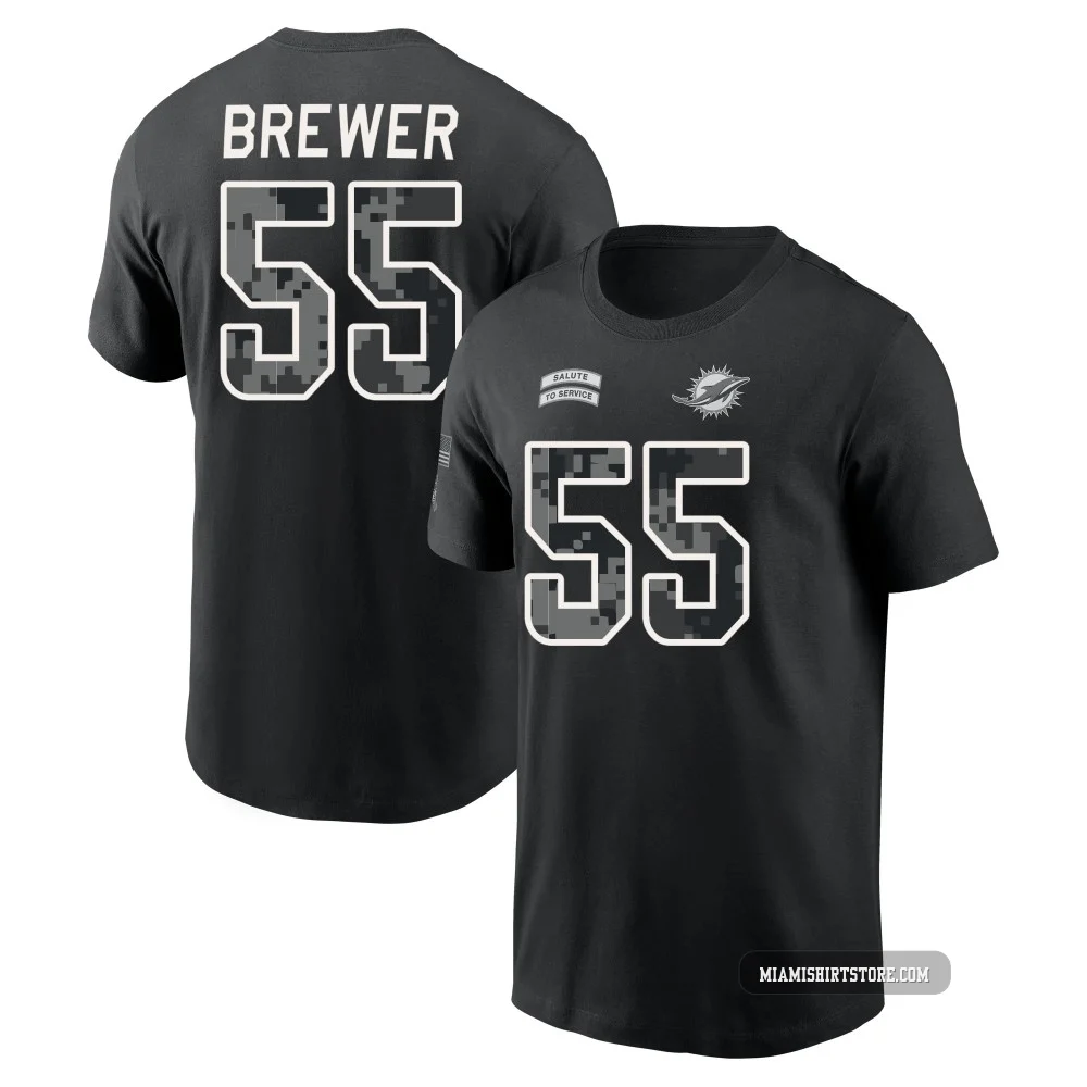 Youth Aaron Brewer Miami Dolphins ＃55 Black 2026 Salute to Service Name & Number T-Shirt