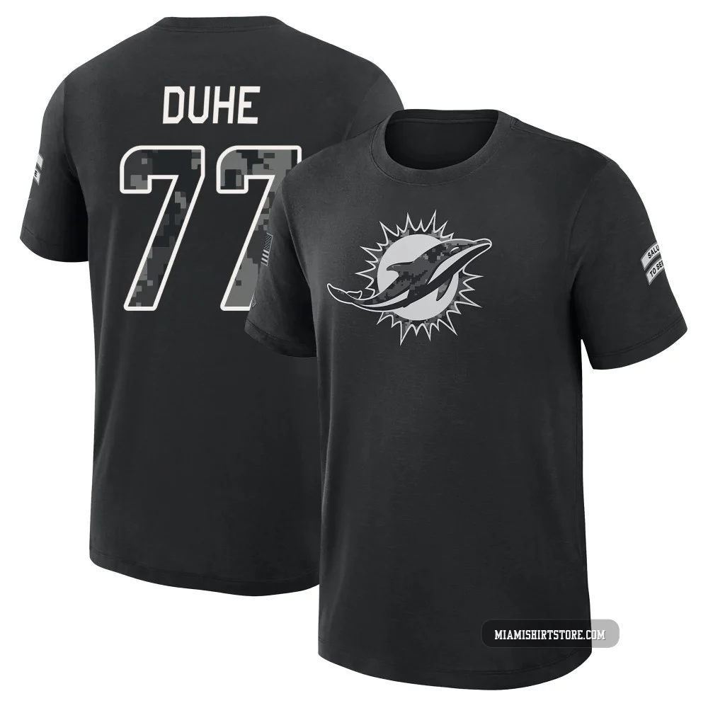 Youth Adam Joseph Duhe Miami Dolphins ＃77 Black 2026 Salute to Service Slub T-Shirt