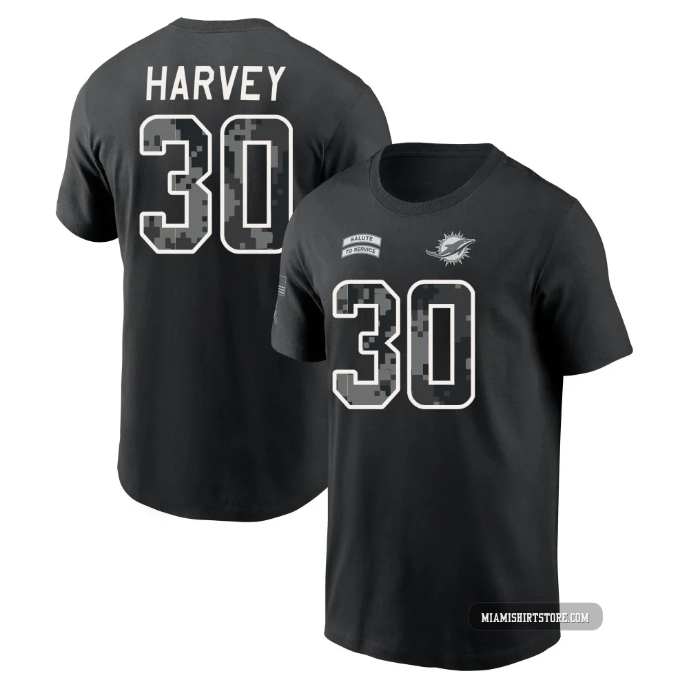 Youth Ahmari Harvey Miami Dolphins ＃30 Black 2026 Salute to Service Name & Number T-Shirt