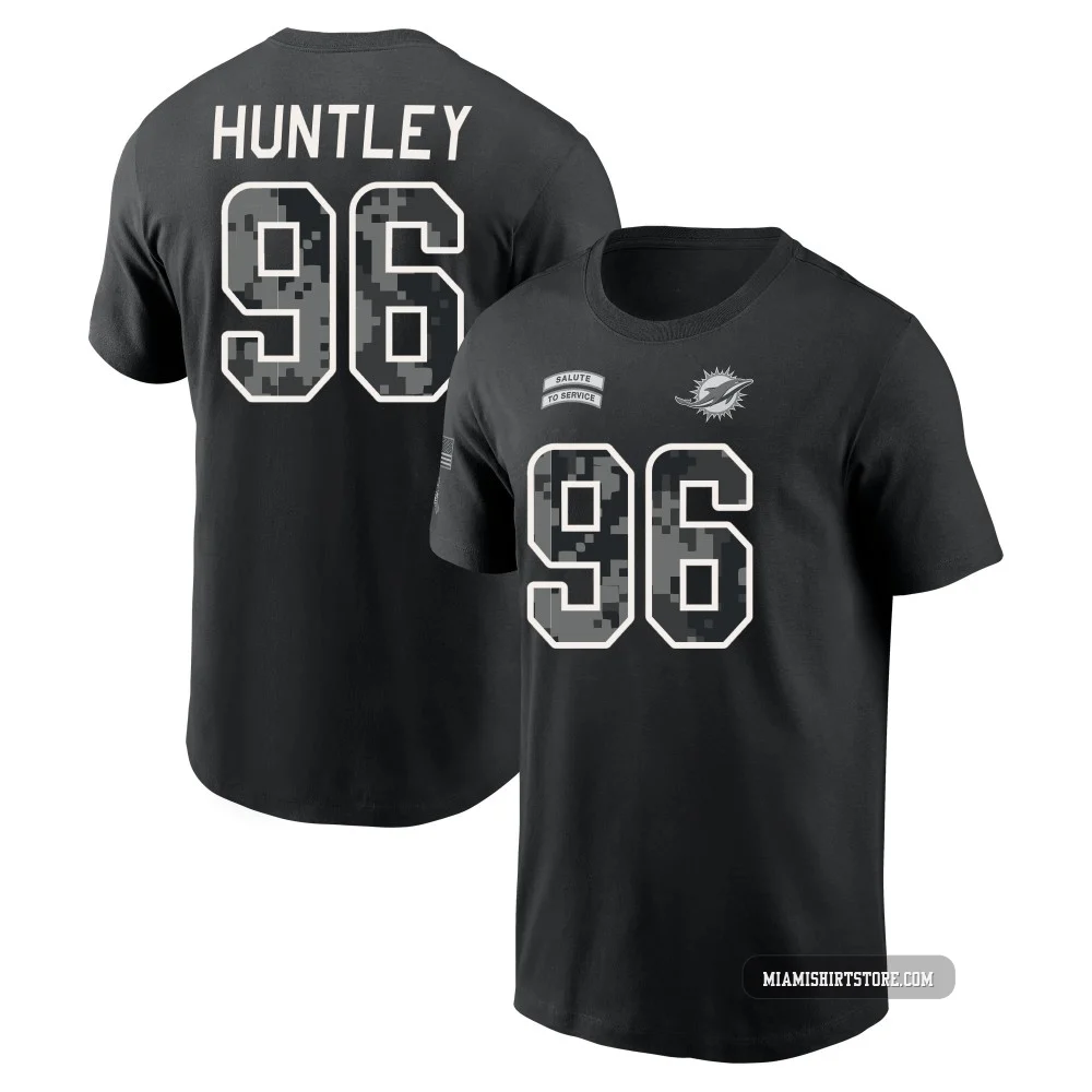 Youth Alex Huntley Miami Dolphins ＃96 Black 2026 Salute to Service Name & Number T-Shirt