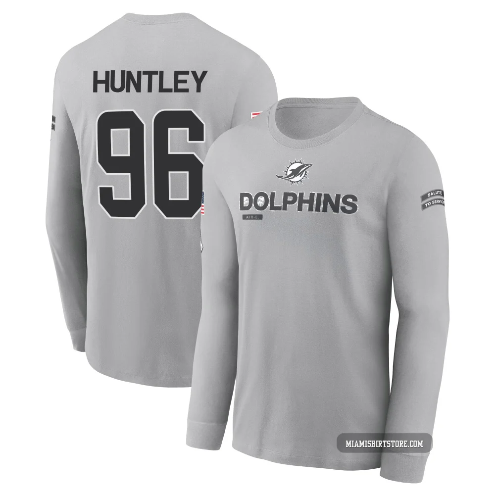 Youth Alex Huntley Miami Dolphins ＃96 Gray 2024 Salute to Service Long Sleeve T-Shirt