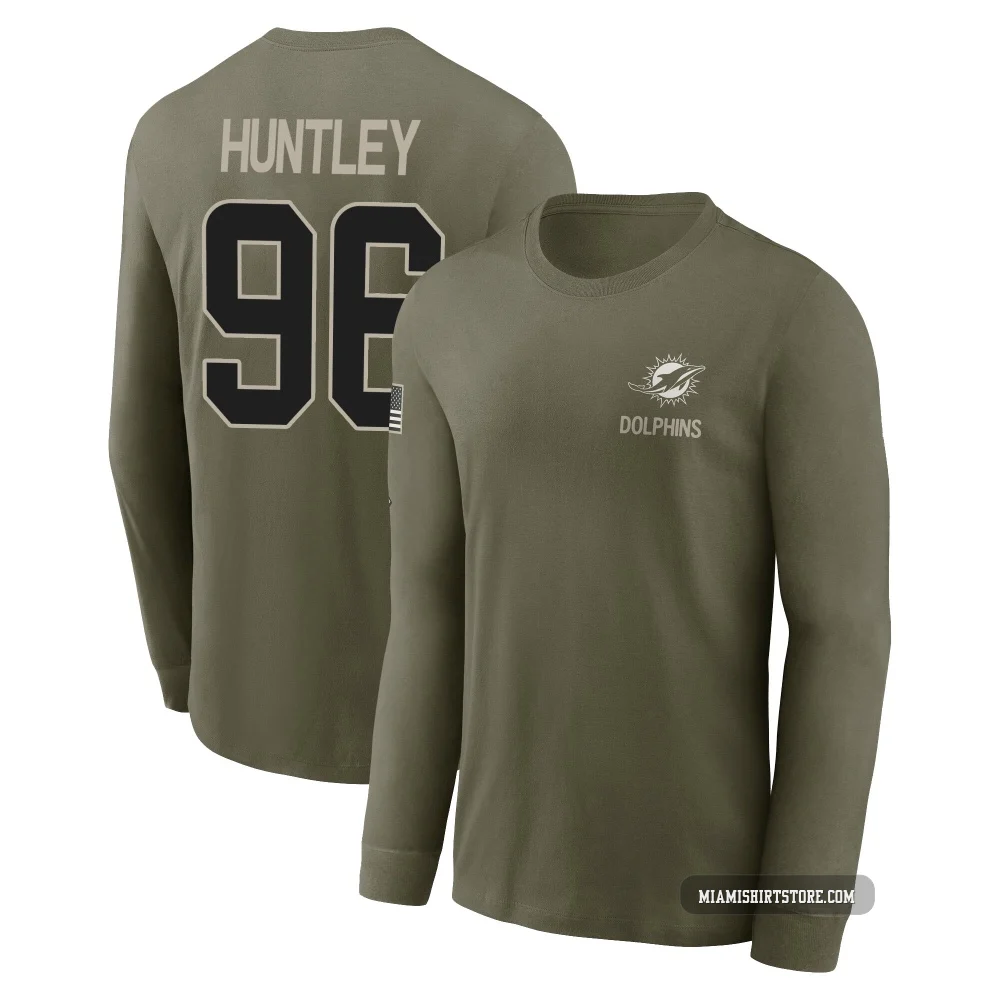 Youth Alex Huntley Miami Dolphins ＃96 Olive 2025 Salute to Service Sideline Long Sleeve T-Shirt