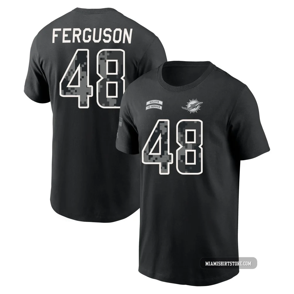 Youth Blake Ferguson Miami Dolphins ＃48 Black 2026 Salute to Service Name & Number T-Shirt
