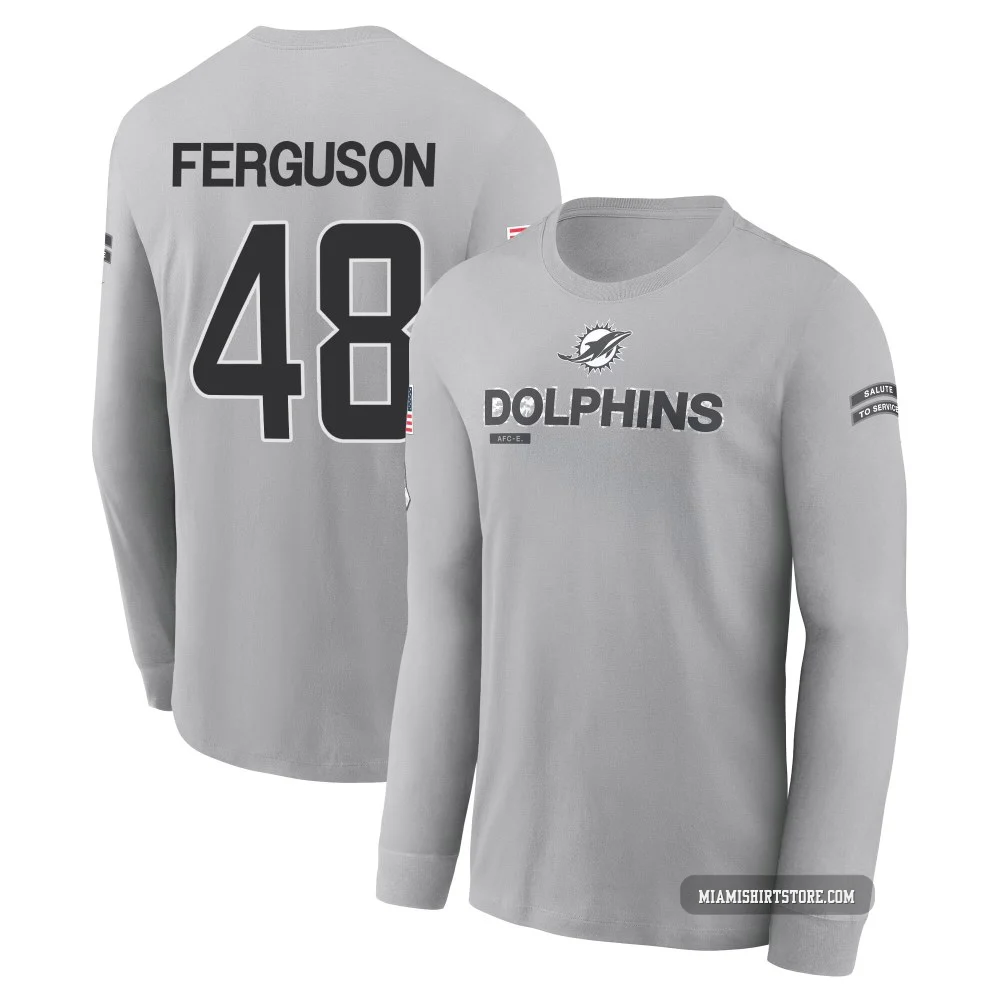 Youth Blake Ferguson Miami Dolphins ＃48 Gray 2024 Salute to Service Long Sleeve T-Shirt