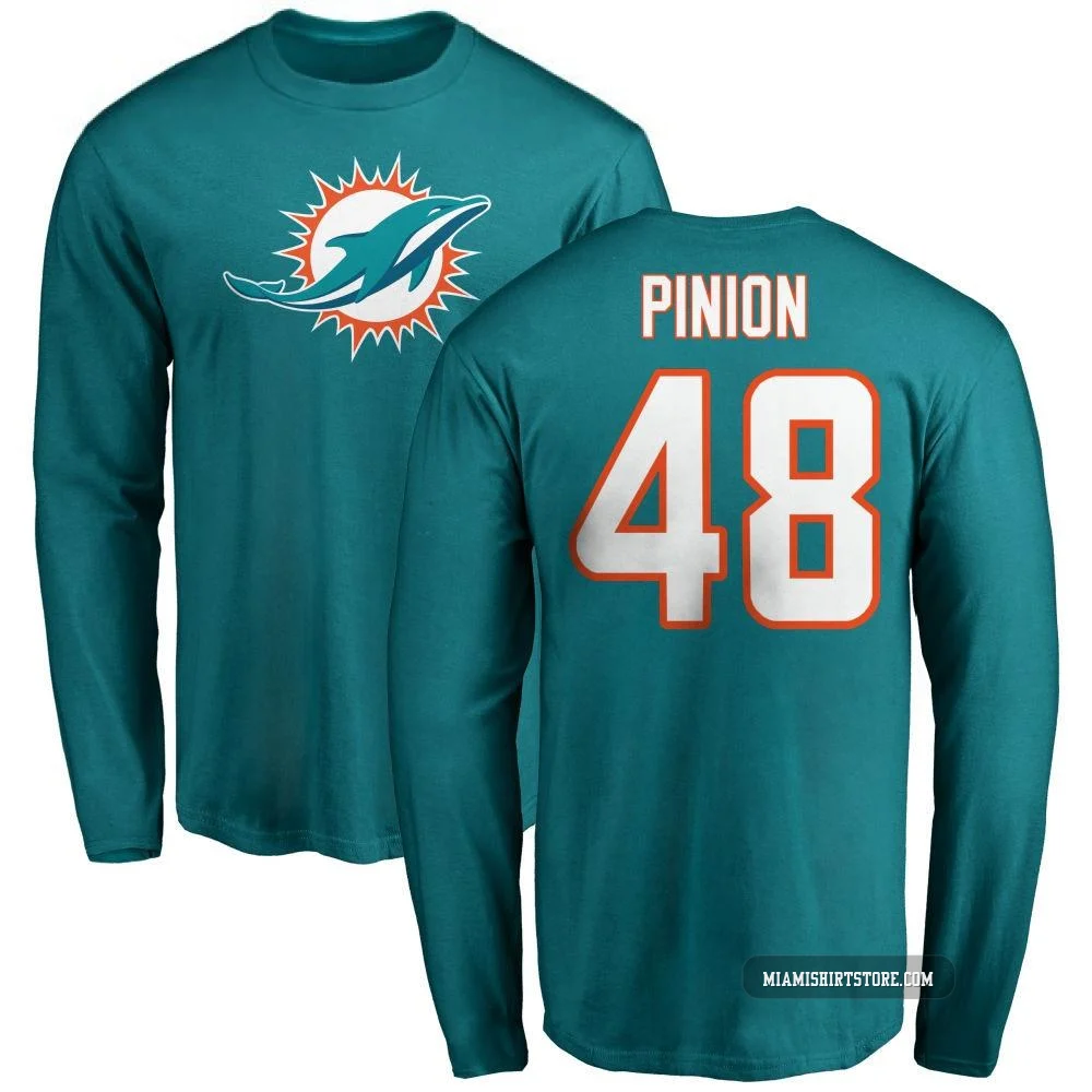 Youth Bradley Pinion Miami Dolphins ＃48 Aqua Pro Line Name & Number Logo Long Sleeve T-Shirt -