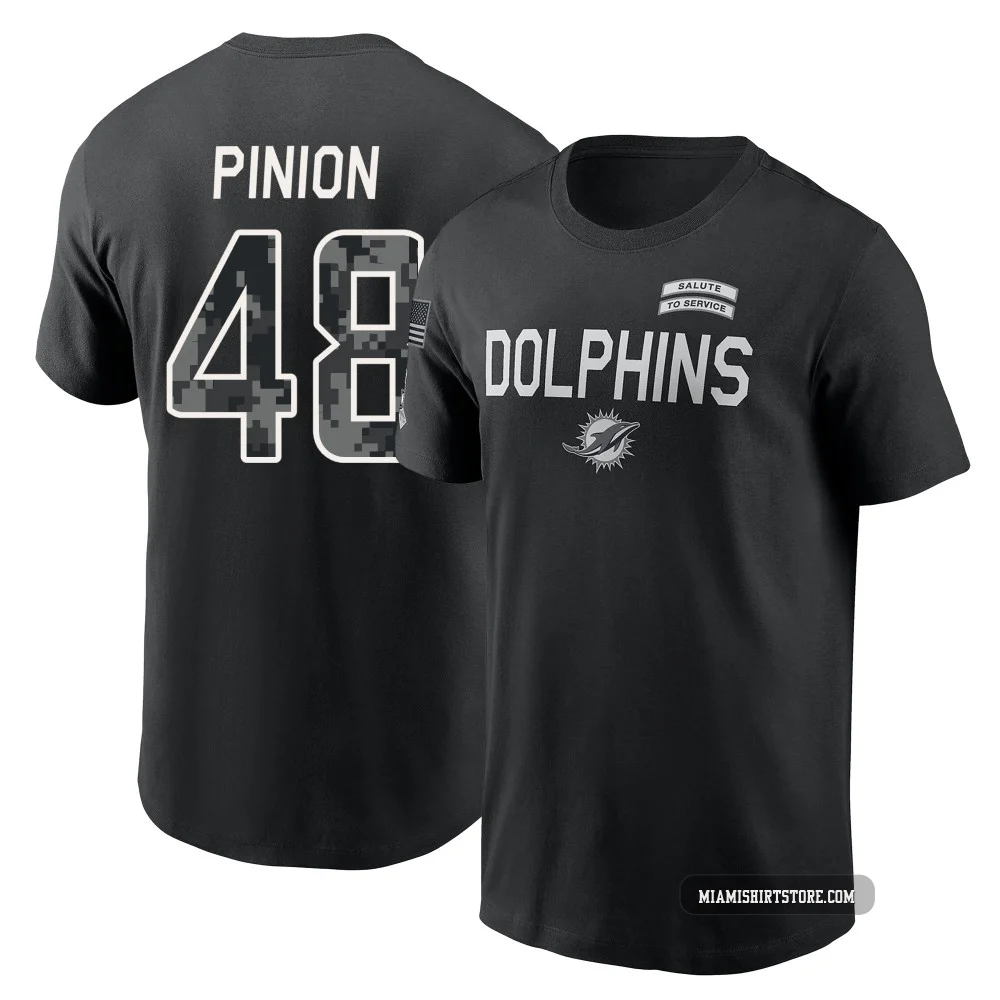 Youth Bradley Pinion Miami Dolphins ＃48 Black 2026 Salute to Service Sideline T-Shirt