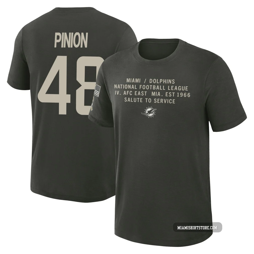 Youth Bradley Pinion Miami Dolphins ＃48 Dark/Green 2025 Salute to Service Sideline Slub T-Shirt