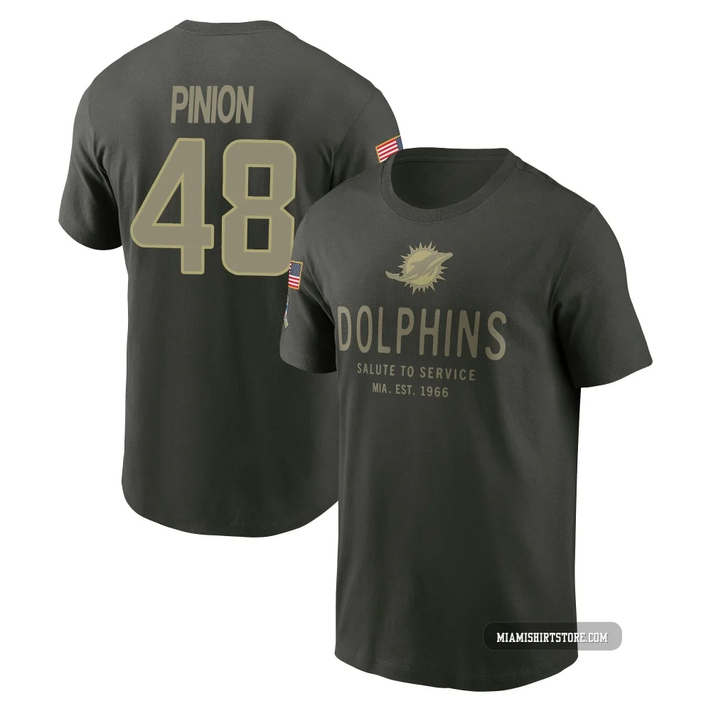 Youth Bradley Pinion Miami Dolphins ＃48 Forest/Green 2025 Salute to Service Sideline Primary Edge T-Shirt