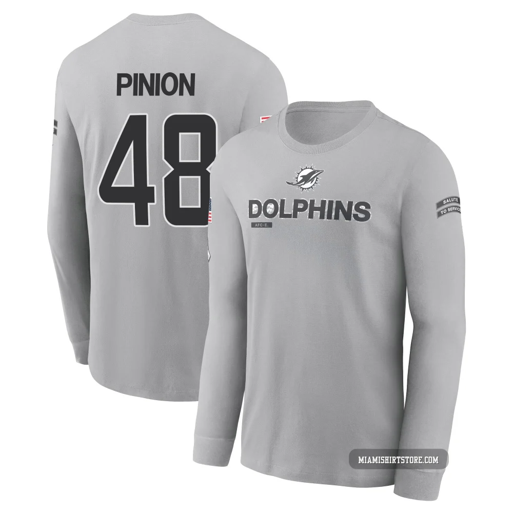 Youth Bradley Pinion Miami Dolphins ＃48 Gray 2024 Salute to Service Long Sleeve T-Shirt