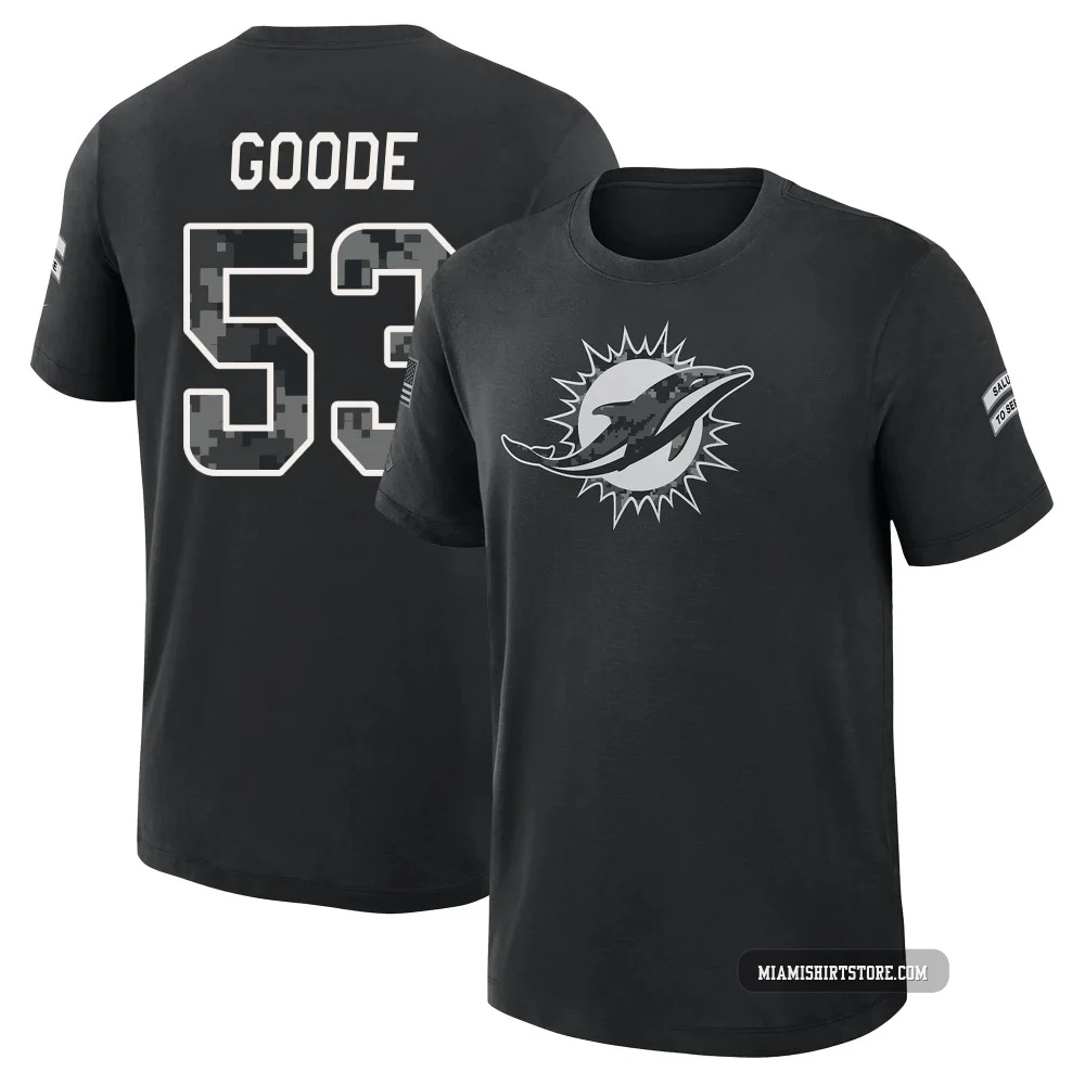 Youth Cameron Goode Miami Dolphins ＃53 Black 2026 Salute to Service Slub T-Shirt