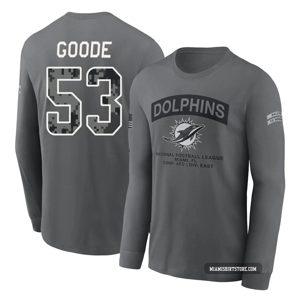 Youth Cameron Goode Miami Dolphins ＃53 Gray 2026 Salute to Service Long Sleeve T-Shirt