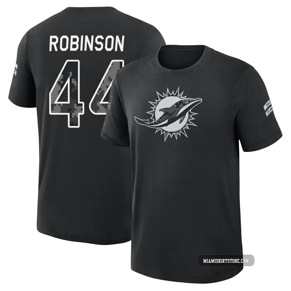 Youth Chop Robinson Miami Dolphins ＃44 Black 2026 Salute to Service Slub T-Shirt