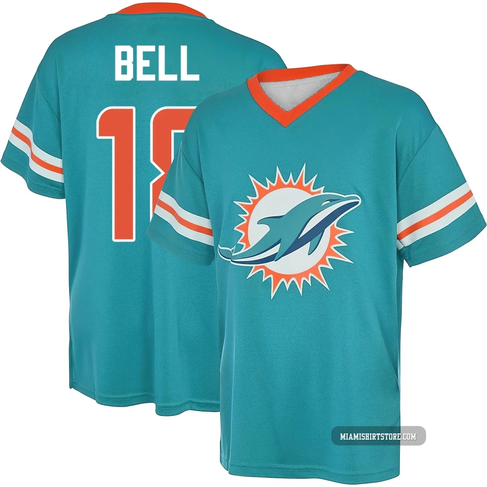 Youth Chris Bell Miami Dolphins ＃18 Aqua Name & Number Game Day V-Neck T-Shirt