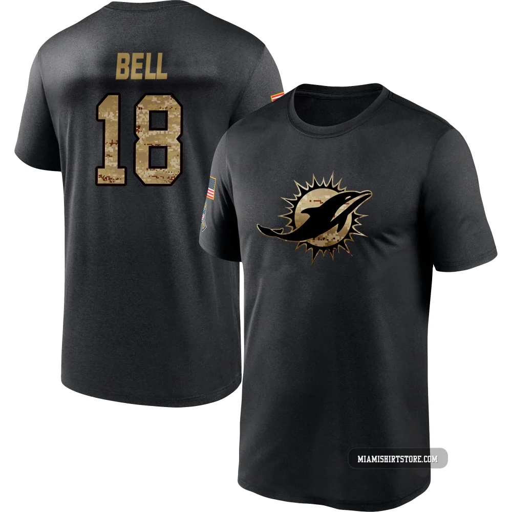 Youth Chris Bell Miami Dolphins ＃18 Black 2020 Salute To Service Performance T-Shirt