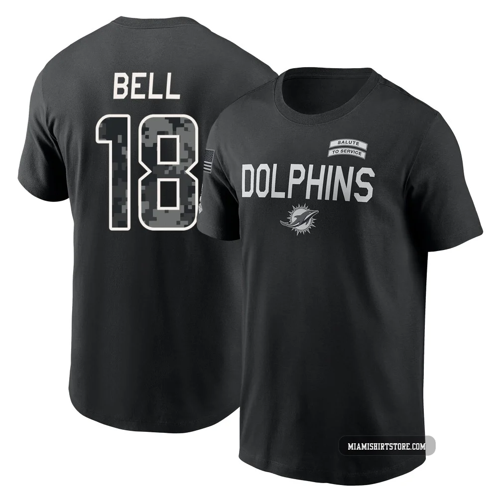 Youth Chris Bell Miami Dolphins ＃18 Black 2026 Salute to Service Sideline T-Shirt