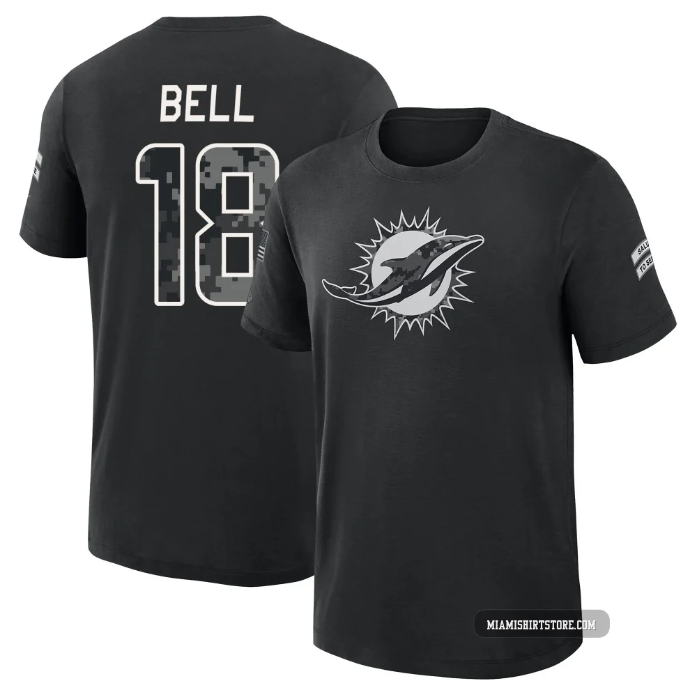 Youth Chris Bell Miami Dolphins ＃18 Black 2026 Salute to Service Slub T-Shirt