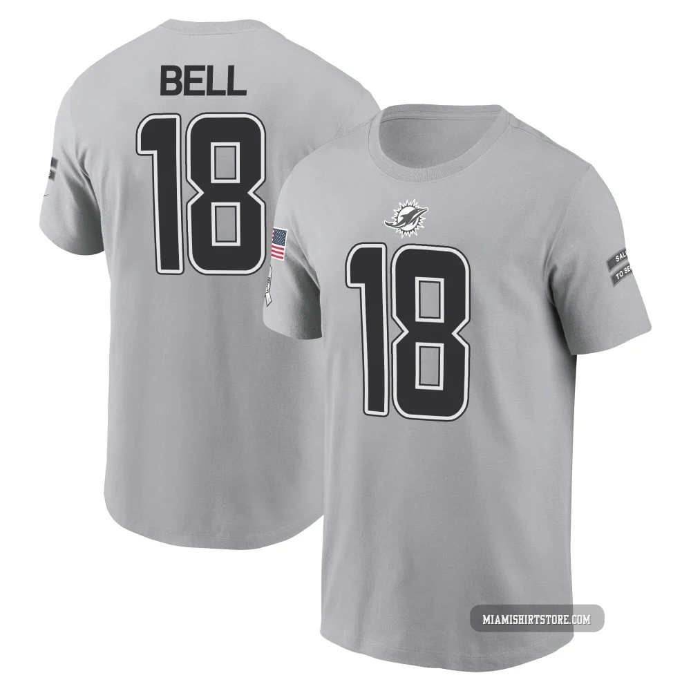 Youth Chris Bell Miami Dolphins ＃18 Gray 2024 Salute to Service Name & Number T-Shirt