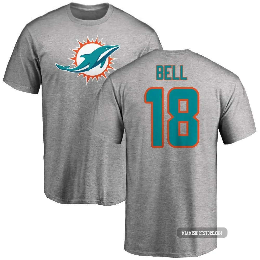 Youth Chris Bell Miami Dolphins ＃18 Pro Line Name & Number Logo T-Shirt - Ash