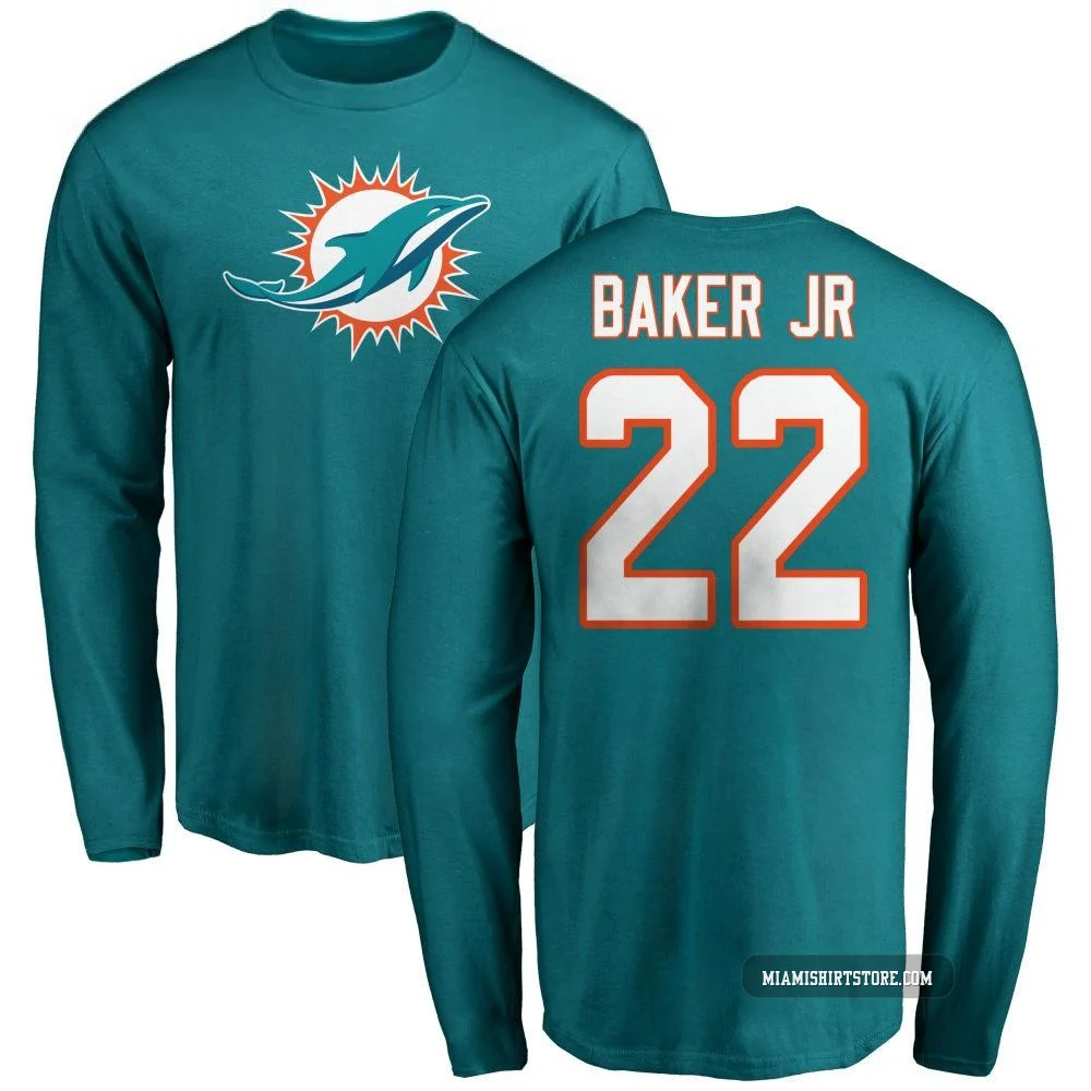 Youth Darrell Baker Jr. Miami Dolphins ＃22 Aqua Pro Line Name & Number Logo Long Sleeve T-Shirt -