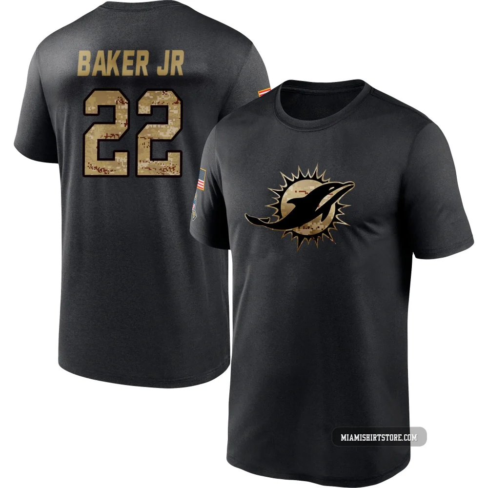 Youth Darrell Baker Jr. Miami Dolphins ＃22 Black 2020 Salute To Service Performance T-Shirt