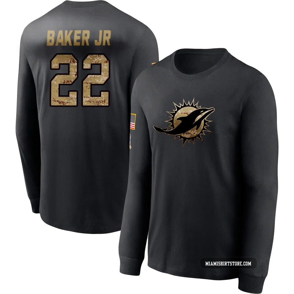 Youth Darrell Baker Jr. Miami Dolphins ＃22 Black 2020 Salute To Service Sideline Performance Long Sleeve T-Shirt