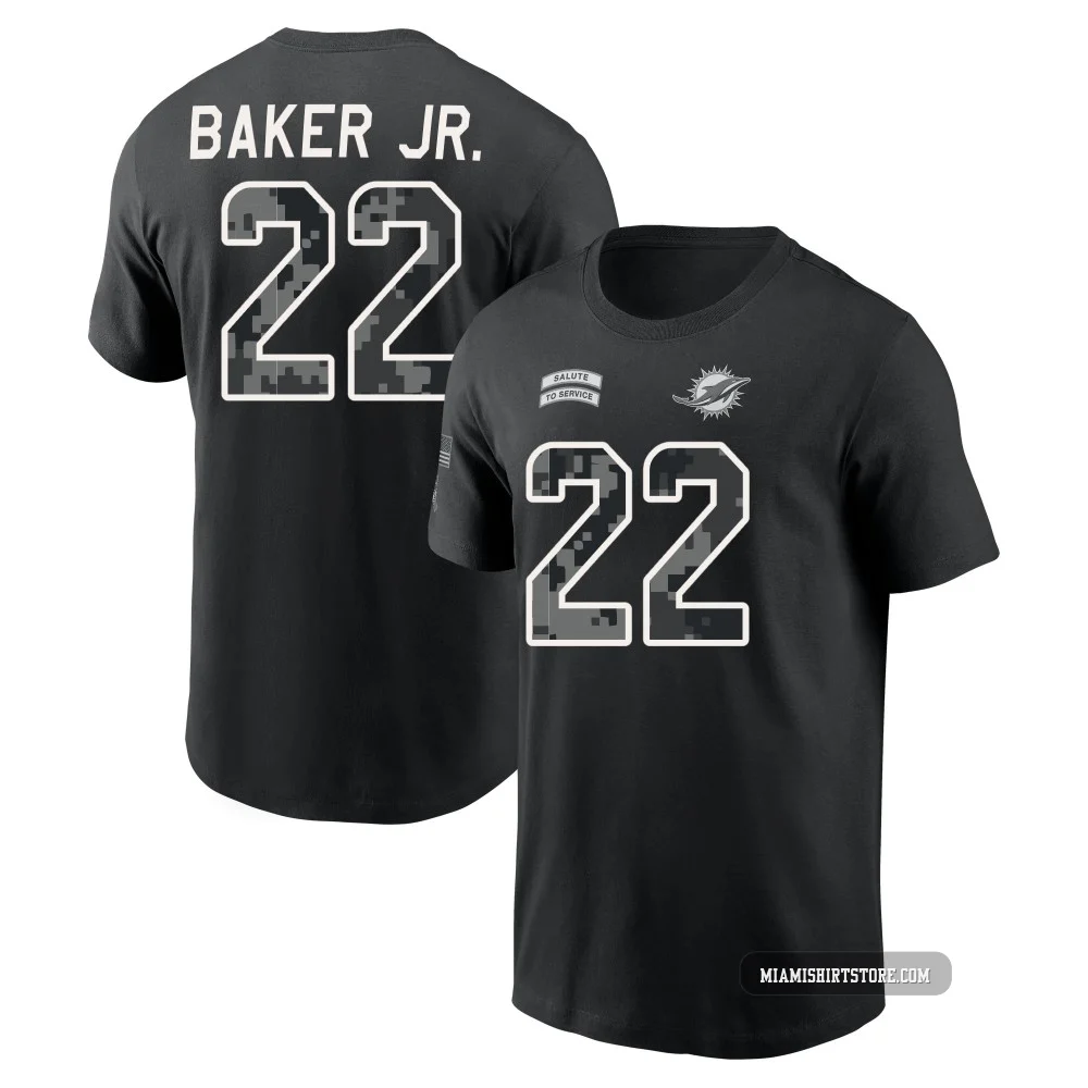 Youth Darrell Baker Jr. Miami Dolphins ＃22 Black 2026 Salute to Service Name & Number T-Shirt