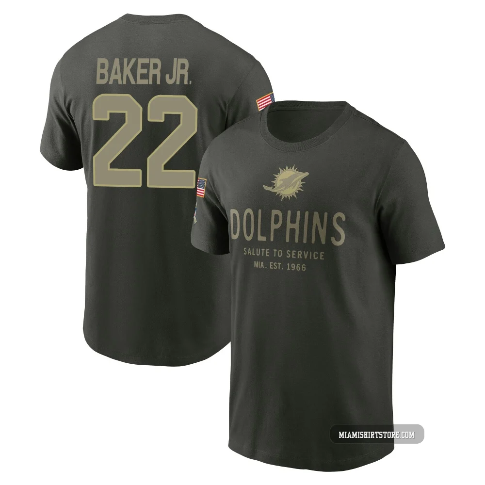 Youth Darrell Baker Jr. Miami Dolphins ＃22 Forest/Green 2025 Salute to Service Sideline Primary Edge T-Shirt