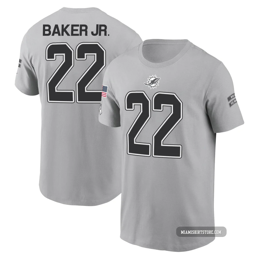 Youth Darrell Baker Jr. Miami Dolphins ＃22 Gray 2024 Salute to Service Name & Number T-Shirt
