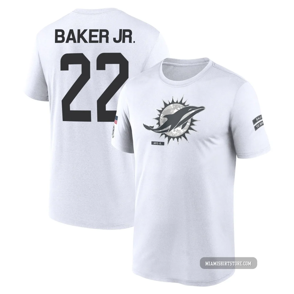 Youth Darrell Baker Jr. Miami Dolphins ＃22 Legend White 2024 Salute to Service Performance T-Shirt