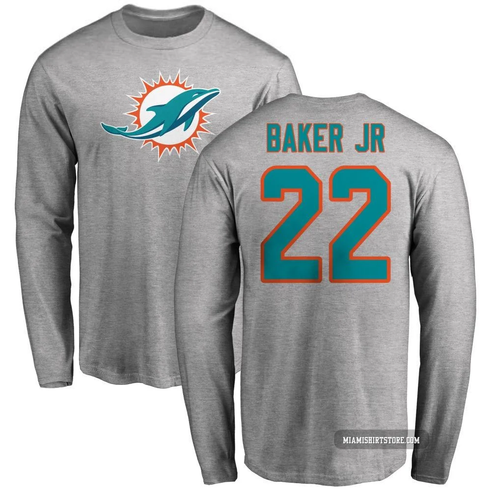 Youth Darrell Baker Jr. Miami Dolphins ＃22 Pro Line Name & Number Logo Long Sleeve T-Shirt - Ash