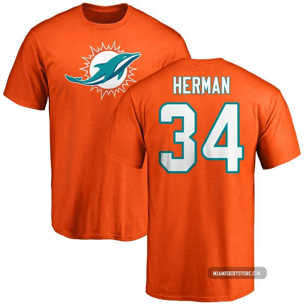 Youth DJ Herman Miami Dolphins ＃34 Orange Pro Line Name & Number Logo T-Shirt -