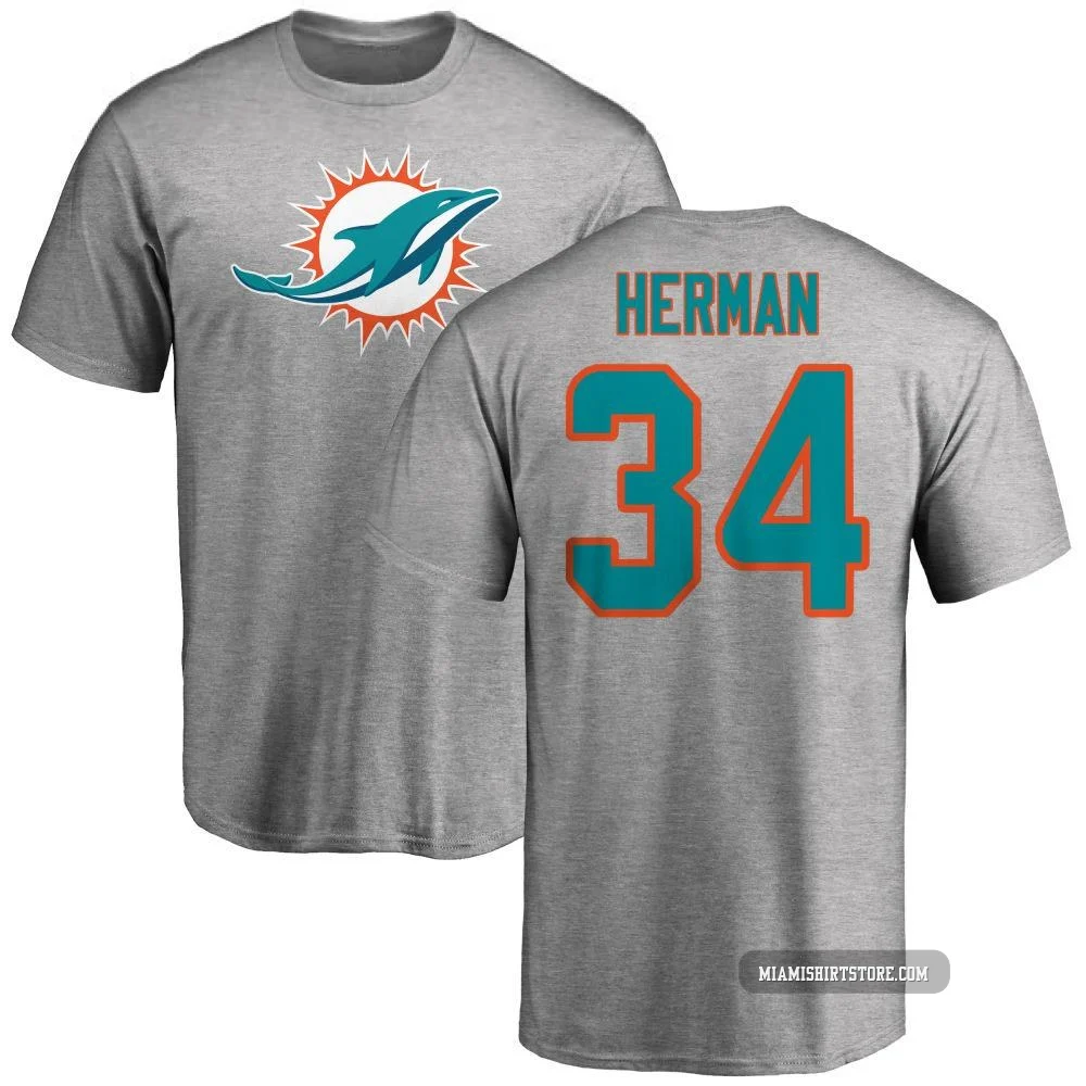 Youth DJ Herman Miami Dolphins ＃34 Pro Line Name & Number Logo T-Shirt - Ash