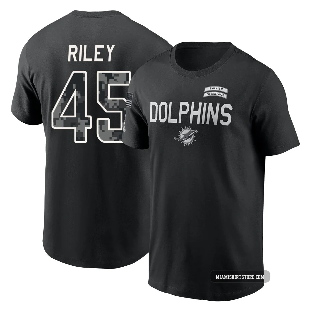 Youth Duke Riley Miami Dolphins ＃45 Black 2026 Salute to Service Sideline T-Shirt
