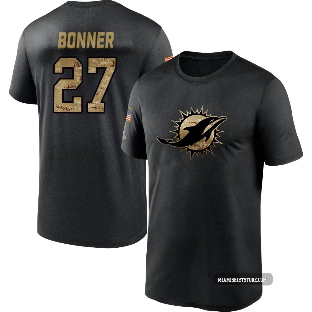 Youth Ethan Bonner Miami Dolphins ＃27 Black 2020 Salute To Service Performance T-Shirt