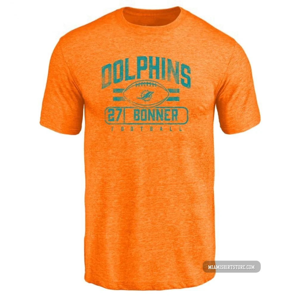 Youth Ethan Bonner Miami Dolphins ＃27 Orange Pro Line by Flanker Tri-Blend T-Shirt -