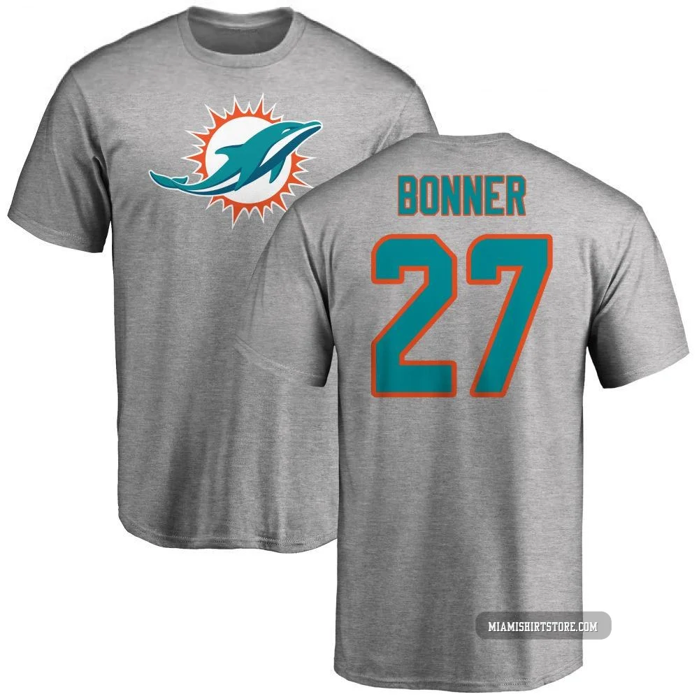Youth Ethan Bonner Miami Dolphins ＃27 Pro Line Name & Number Logo T-Shirt - Ash