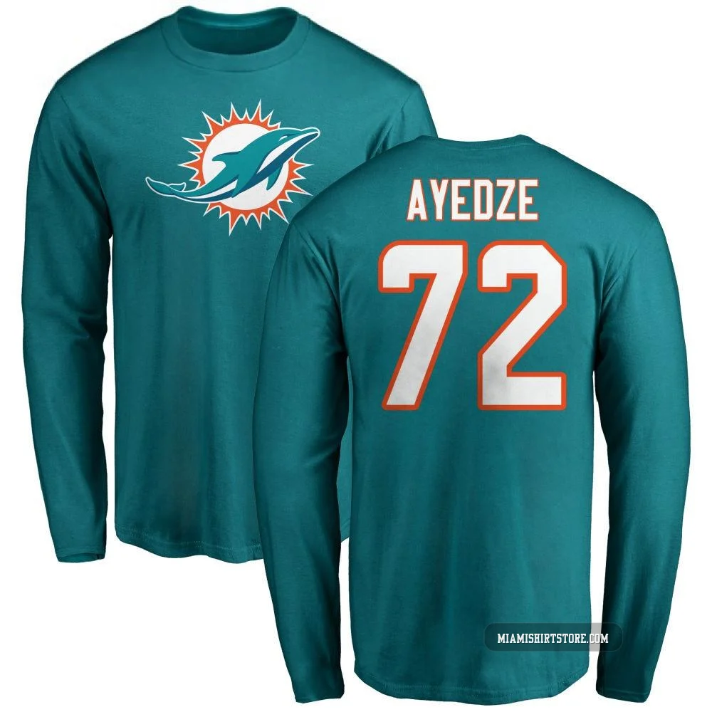 Youth Gottlieb Ayedze Miami Dolphins ＃72 Aqua Pro Line Name & Number Logo Long Sleeve T-Shirt -