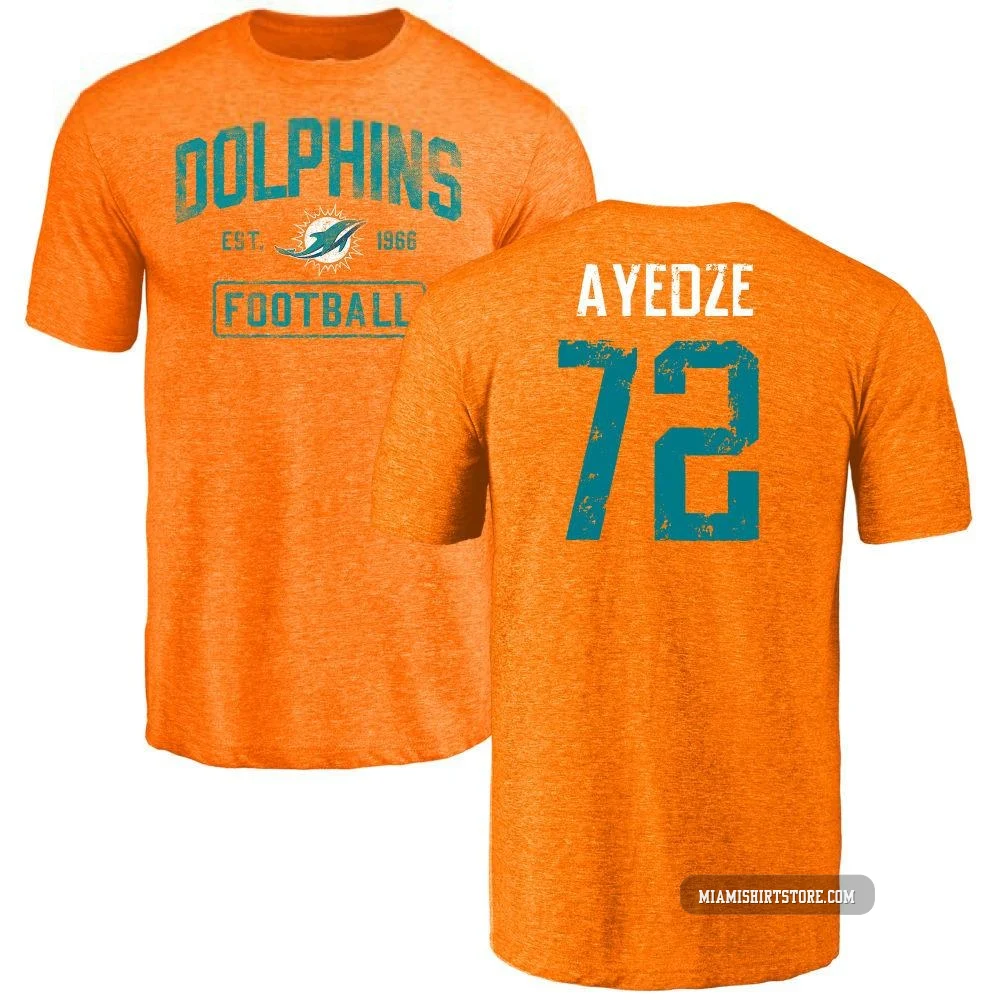 Youth Gottlieb Ayedze Miami Dolphins ＃72 Orange Distressed Name & Number Tri-Blend T-Shirt