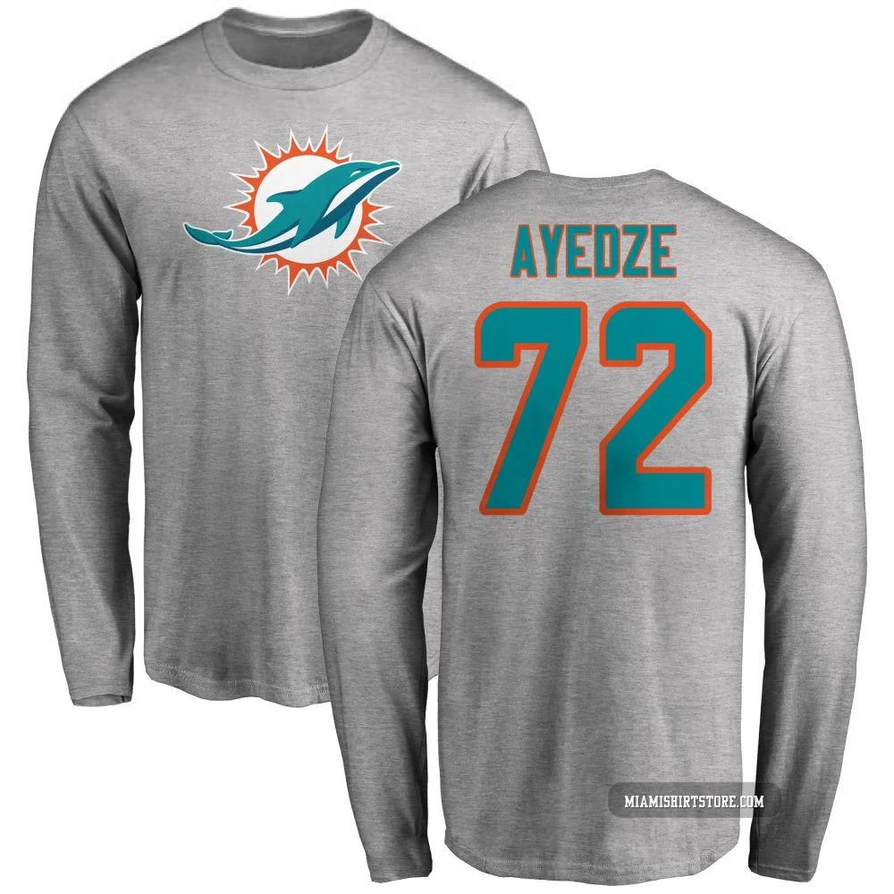 Youth Gottlieb Ayedze Miami Dolphins ＃72 Pro Line Name & Number Logo Long Sleeve T-Shirt - Ash