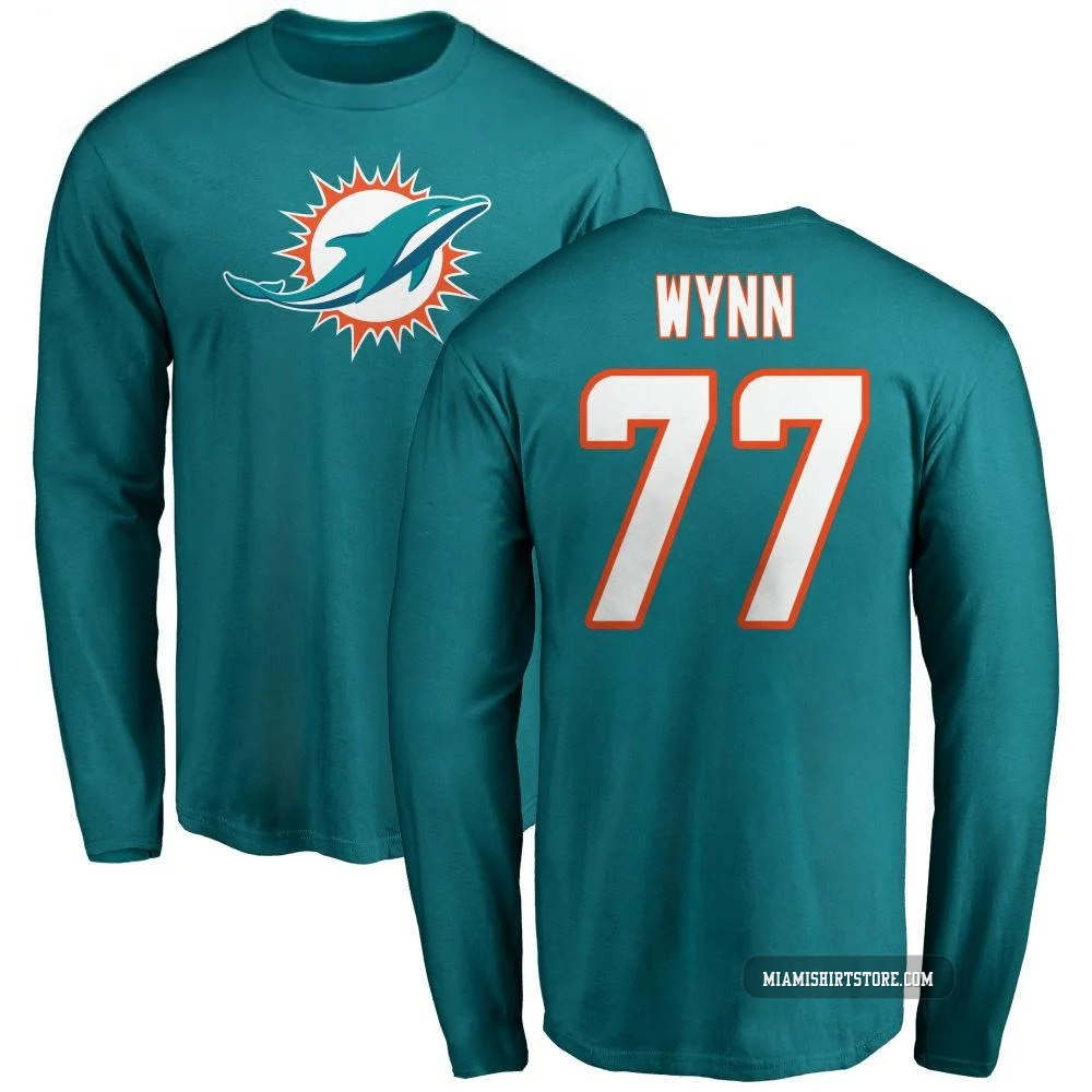 Youth Isaiah Wynn Miami Dolphins ＃77 Aqua Pro Line Name & Number Logo Long Sleeve T-Shirt -
