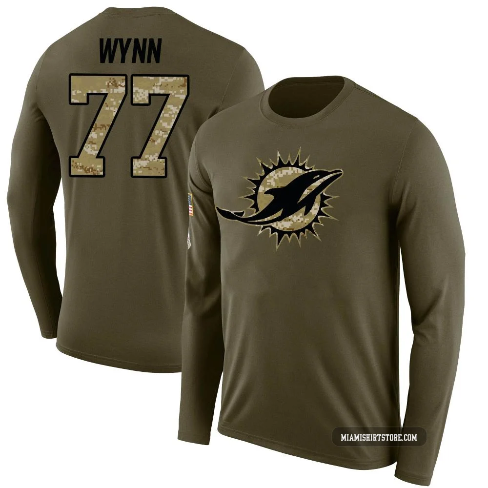 Youth Isaiah Wynn Miami Dolphins ＃77 Legend Olive Salute to Service Sideline Long Sleeve T-Shirt