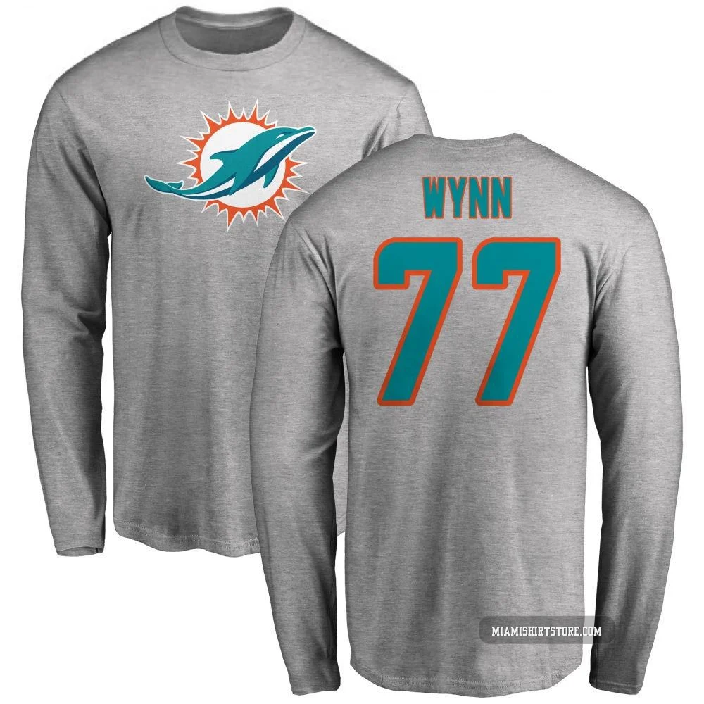 Youth Isaiah Wynn Miami Dolphins ＃77 Pro Line Name & Number Logo Long Sleeve T-Shirt - Ash